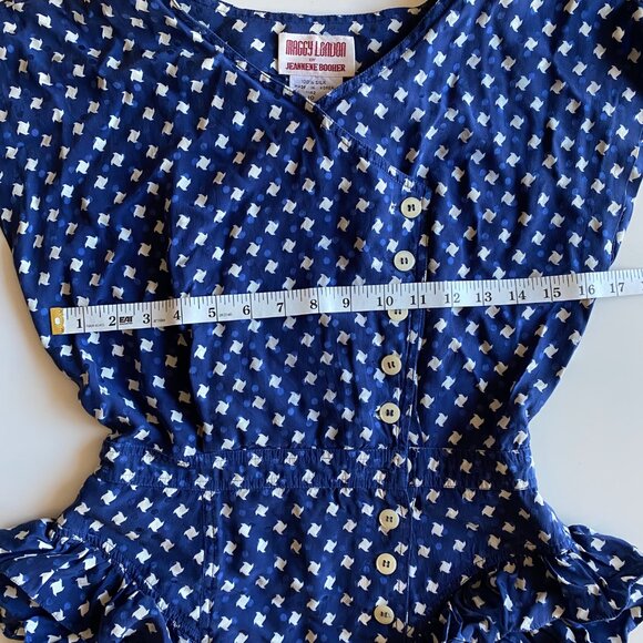 80s Maggy London by Jeannene Booher 100% Silk Peplum Designer Wiggle Dress Sz 10 - Picture 5 of 9